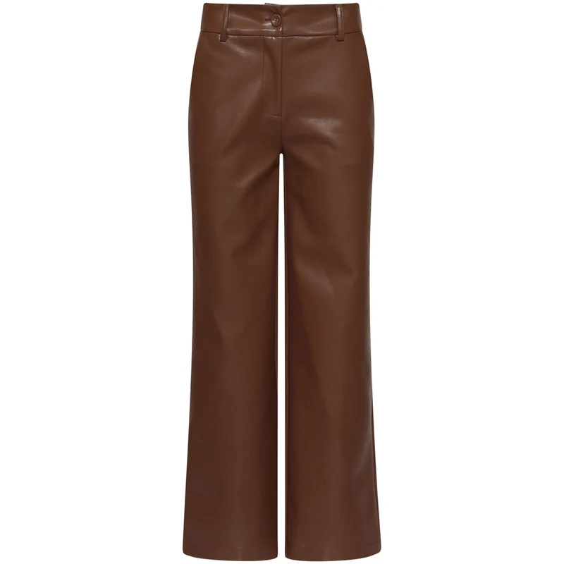 Smashed Lemon Broek Vegan Leather Bruin | Tall
