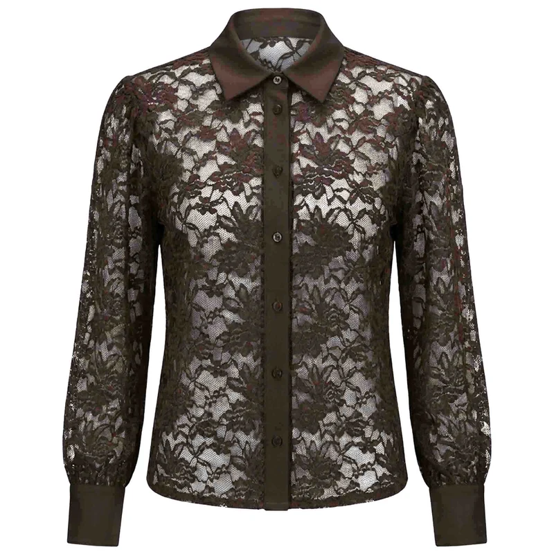 Only-M Blouse Kant Donkerbruin | Tall