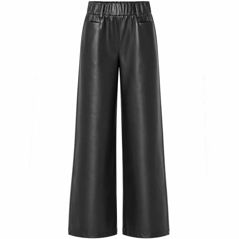 Only-M Broek Vegan Leather Wijd Zwart | Tall