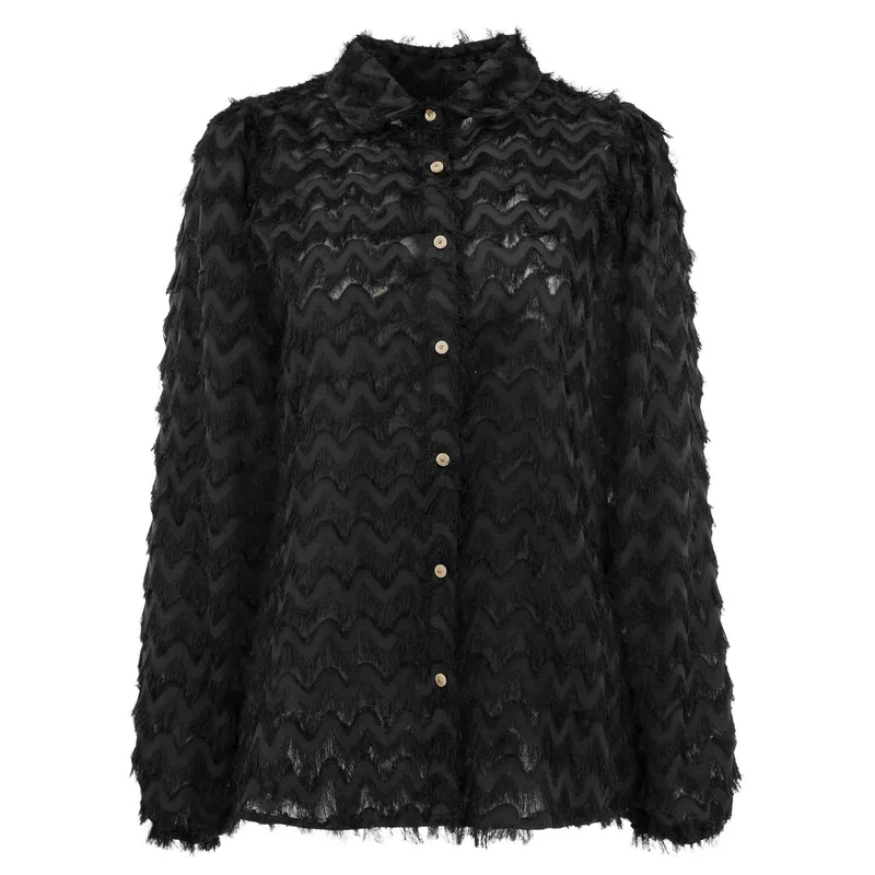 NED Blouse Mayliera Fringe Zwart | Tall