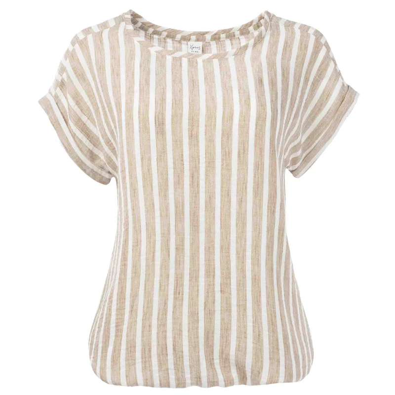 NED Shirt Brisia Linnen streep Lichtbeige | Tall