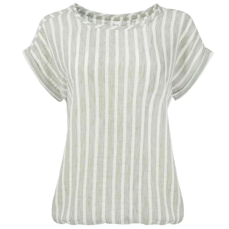 NED Shirt Brisia Linnen streep Lichtgroen | Tall