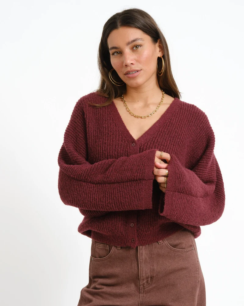 Topshop Rene Cardigan Knit Burgundy