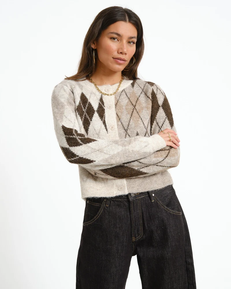 Bless Argyle Knit Cardigan Birch