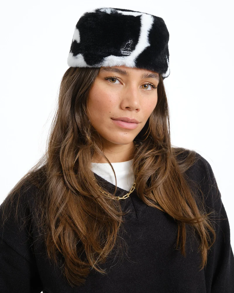 Kangol Faux Fur Topper Spotted Cow Print