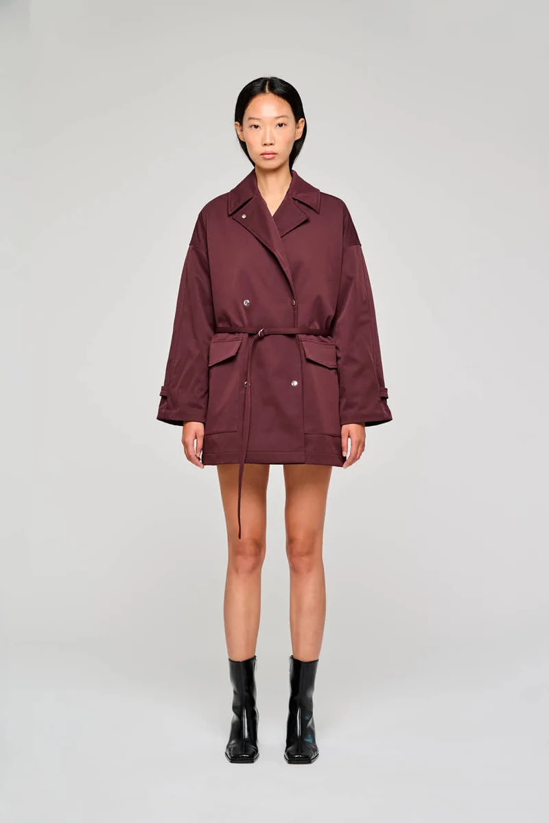 9322 TRENCH CORTO DOPPIOPETTO IN COTONE BORDEAUX