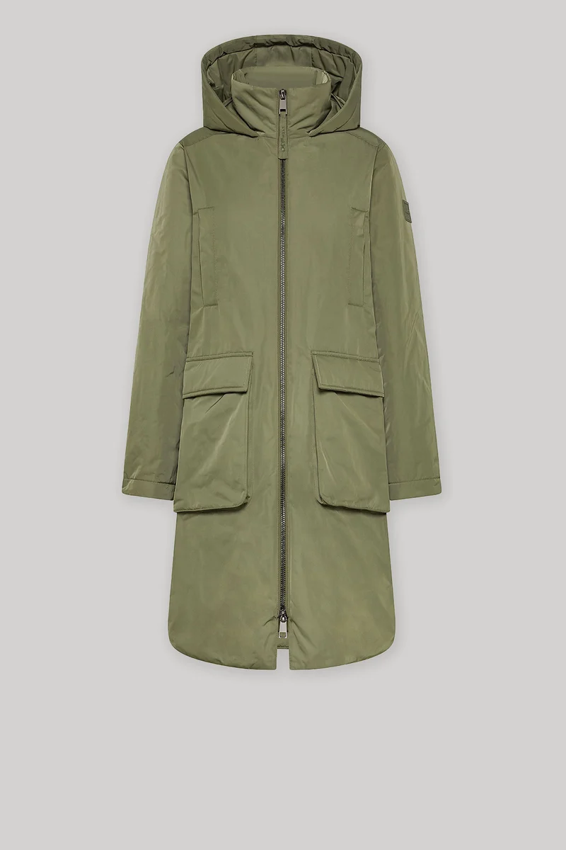 9312 GIACCA LUNGA CON CAPPUCCIO IN NYLON MEMORY IDROREPELLENTE VERDE MILITARE