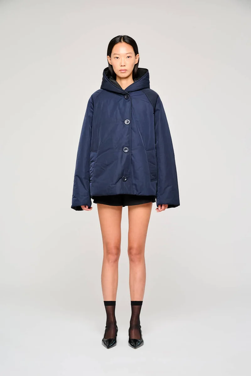 9006 GIACCA REVERSIBILE CORTA IN NYLON IDROREPELLENTE BLU NERO