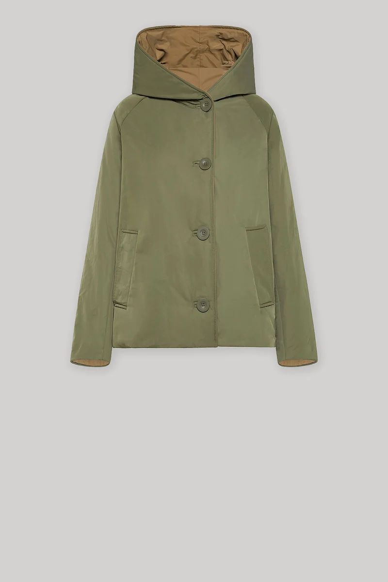 9006 GIACCA REVERSIBILE CORTA IN NYLON IDROREPELLENTE VERDE MILITARE CAMMELLO