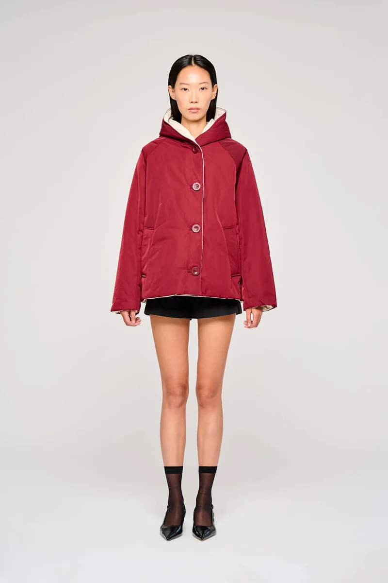 9006 GIACCA REVERSIBILE CORTA IN NYLON IDROREPELLENTE BORDEAUX PANNA