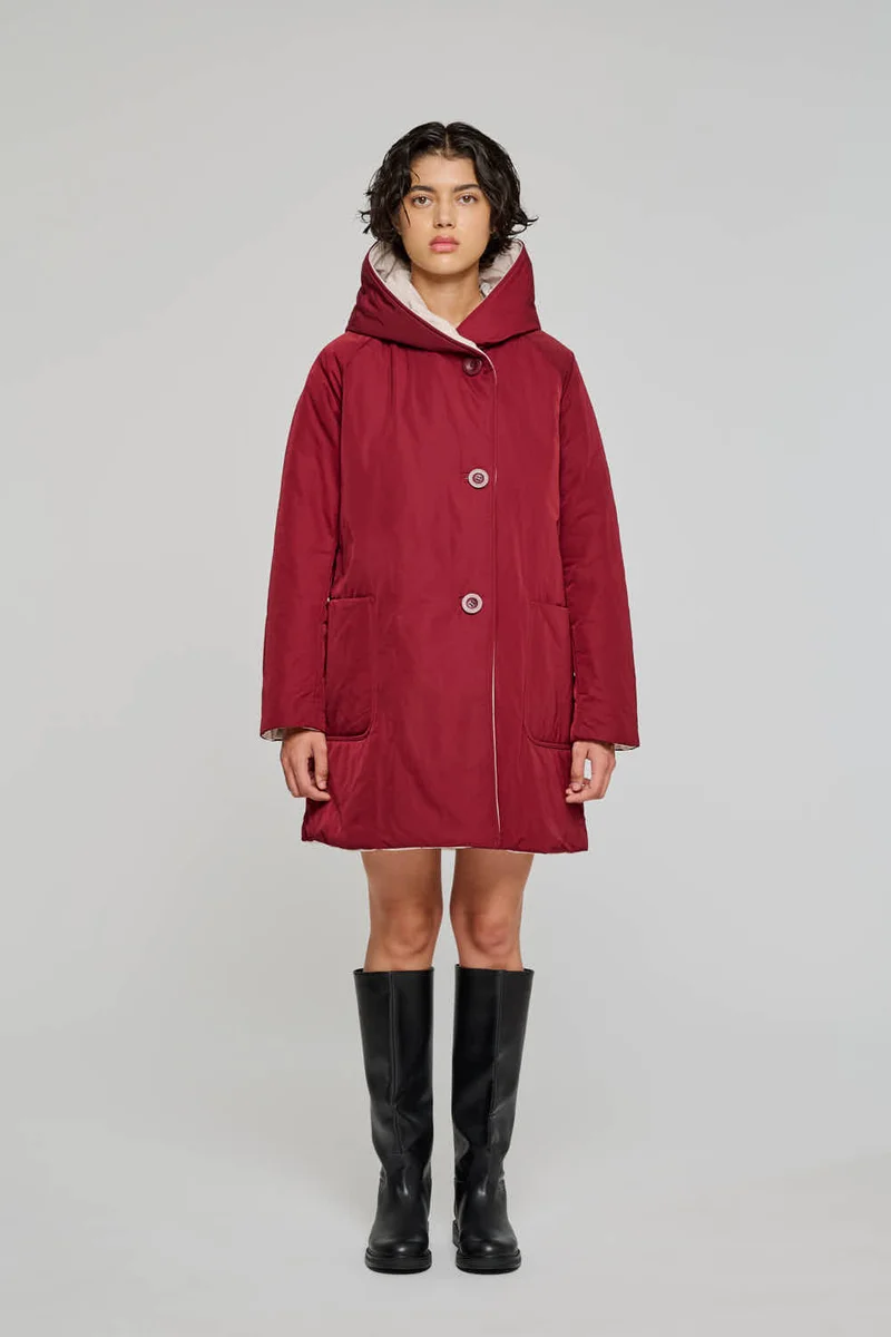 9410 GIACCA LUNGA REVERSIBILE IN NYLON IDROREPELLENTE BORDEAUX PANNA