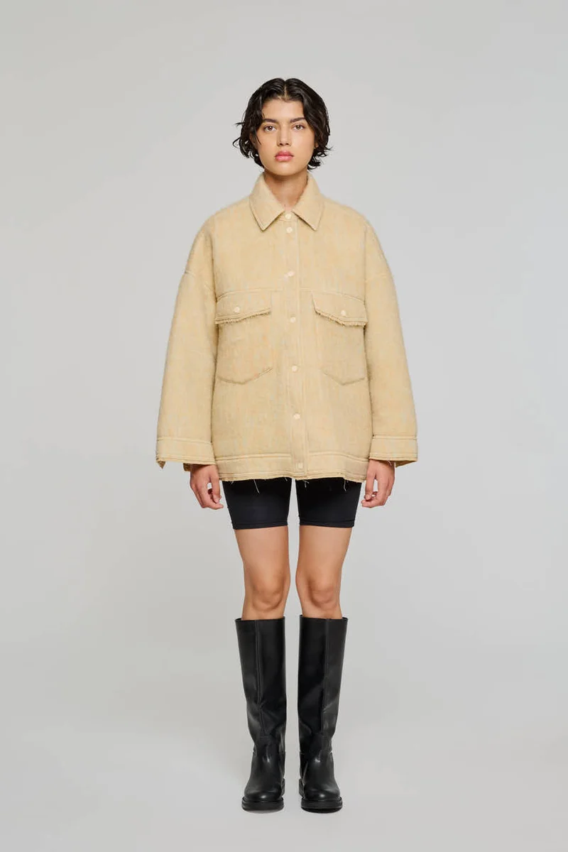 9317 GIACCA OVERSHIRT CON TASCHE IN LANA GIALLO