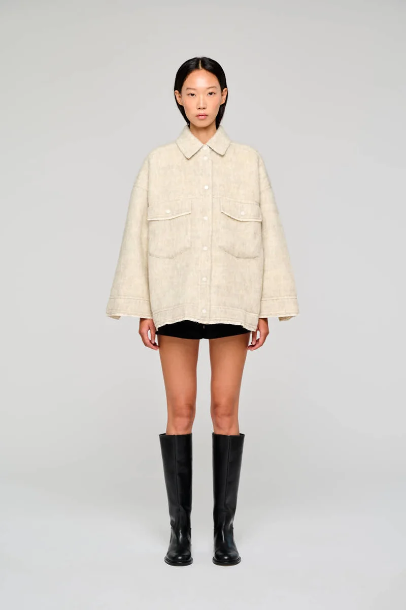 9317 GIACCA OVERSHIRT CON TASCHE IN LANA PANNA