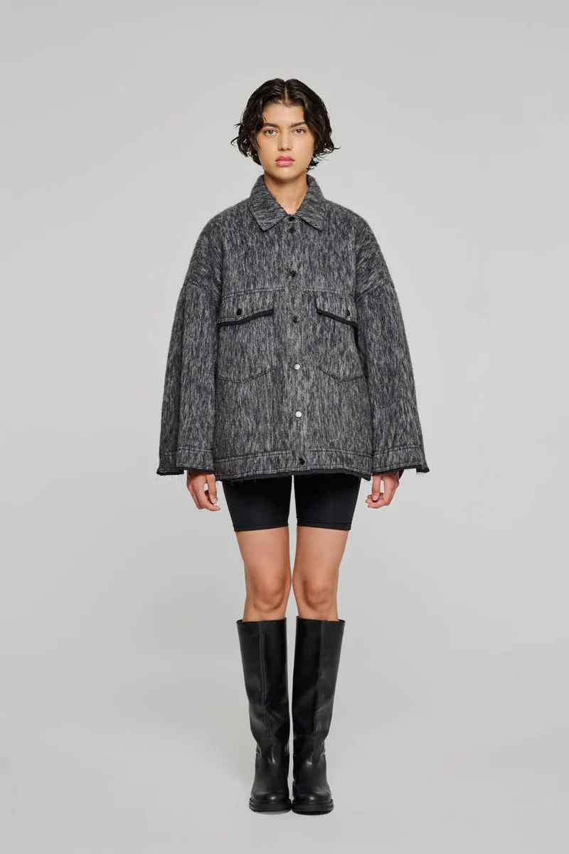 9317 GIACCA OVERSHIRT CON TASCHE IN LANA GRIGIO SCURO