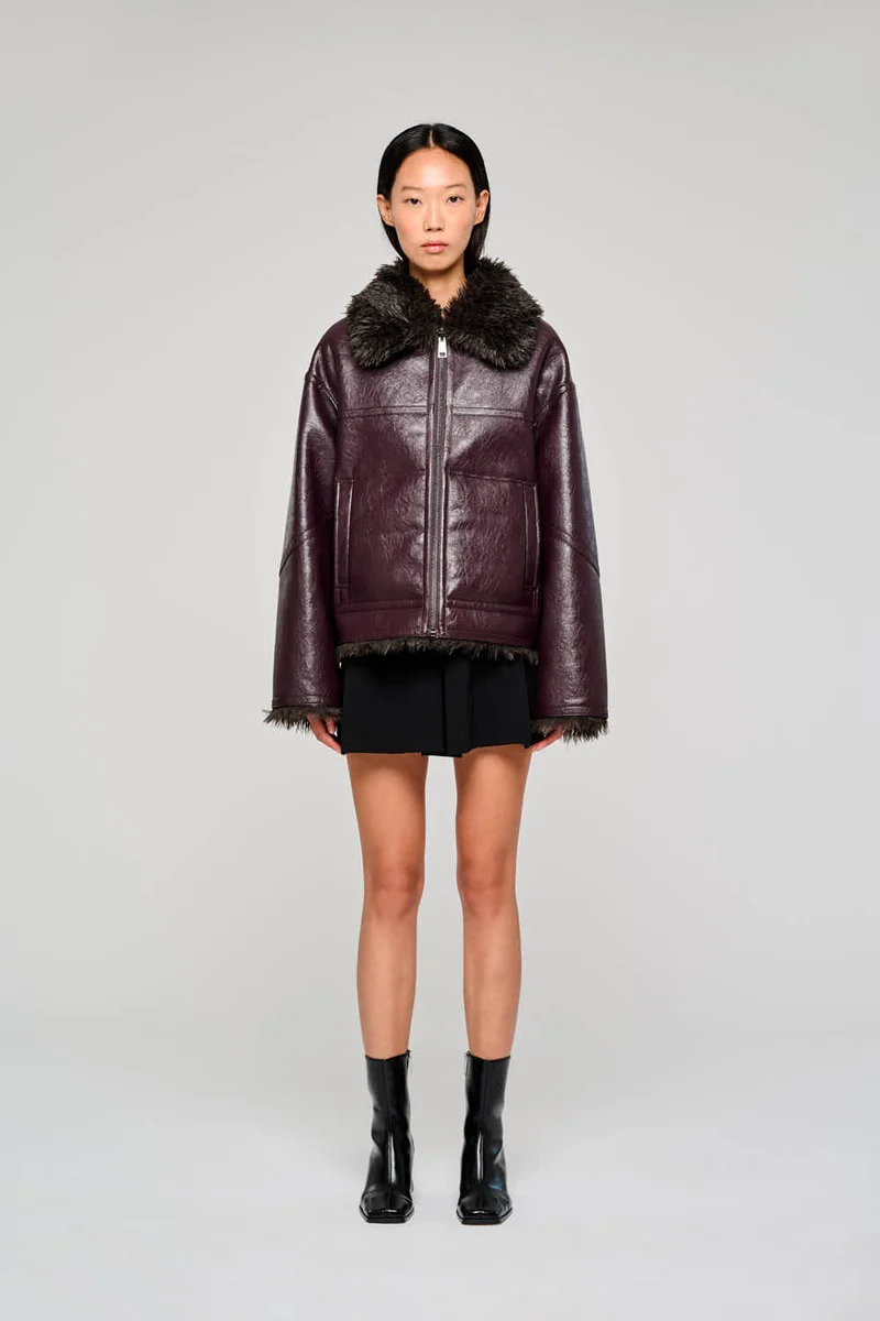 9332 GIACCA ECO SHEARLING REVERSIBILE CORTA BORDEAUX MARRONE