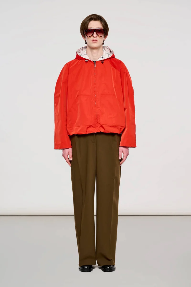 0300 Wien Reversible Cropped Jacket in Memory Molten Lava + Ivory Check