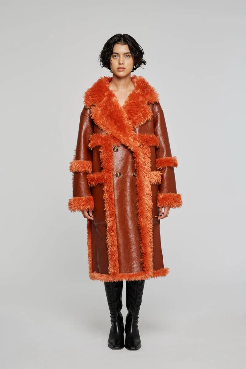 9331 CAPPOTTO LUNGO REVERSIBILE ECO SHEARLING ARANCIONE