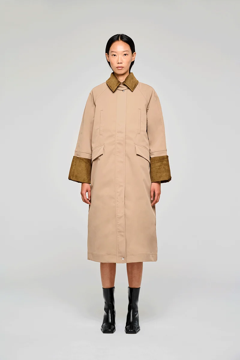9324 CAPPOTTO LUNGO DETTAGLI CORDUROY CAMMELLO