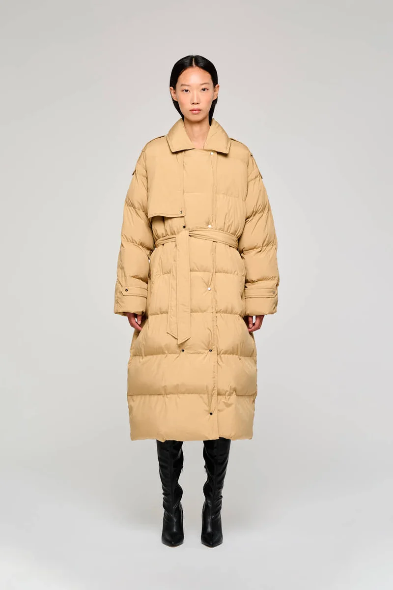 9325 PIUMINO LUNGO IMBOTTITO IN NYLON MEMORY IDROREPELLENTE BEIGE