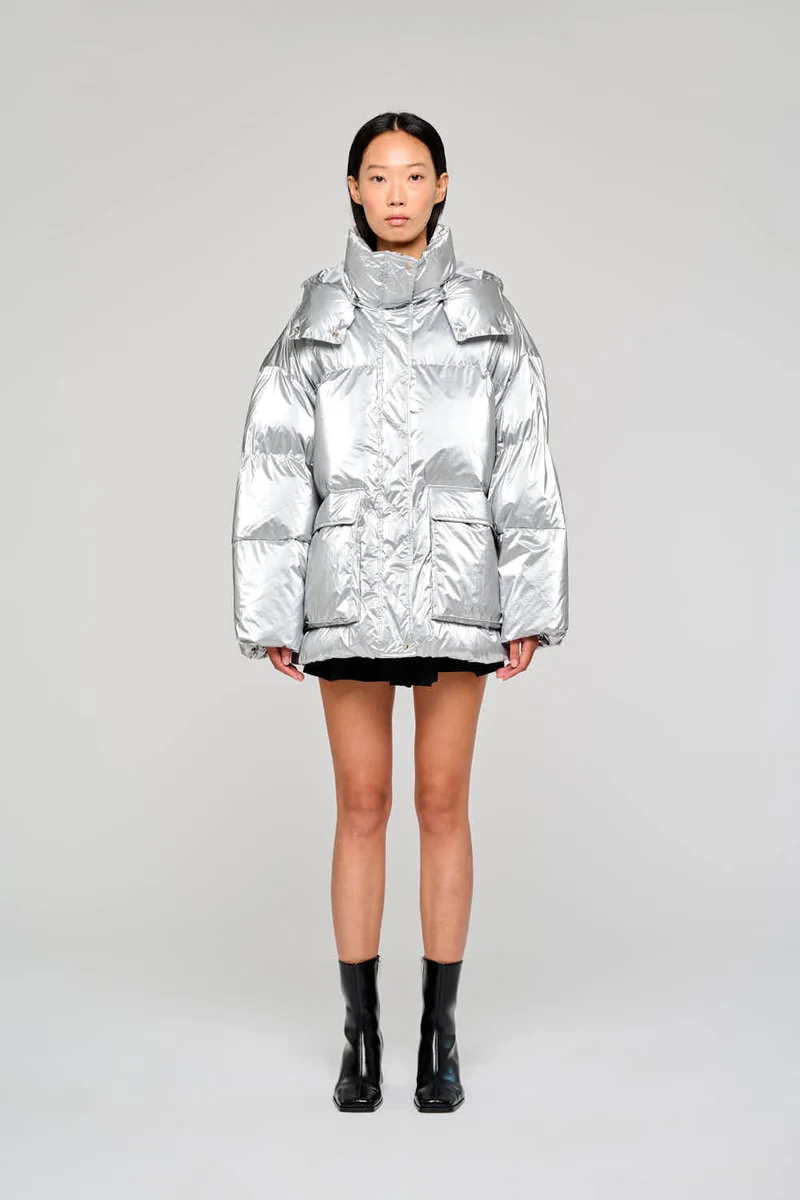 9340 PUFFER IMBOTTITO CON CAPPUCCIO REMOVIBILE ARGENTO