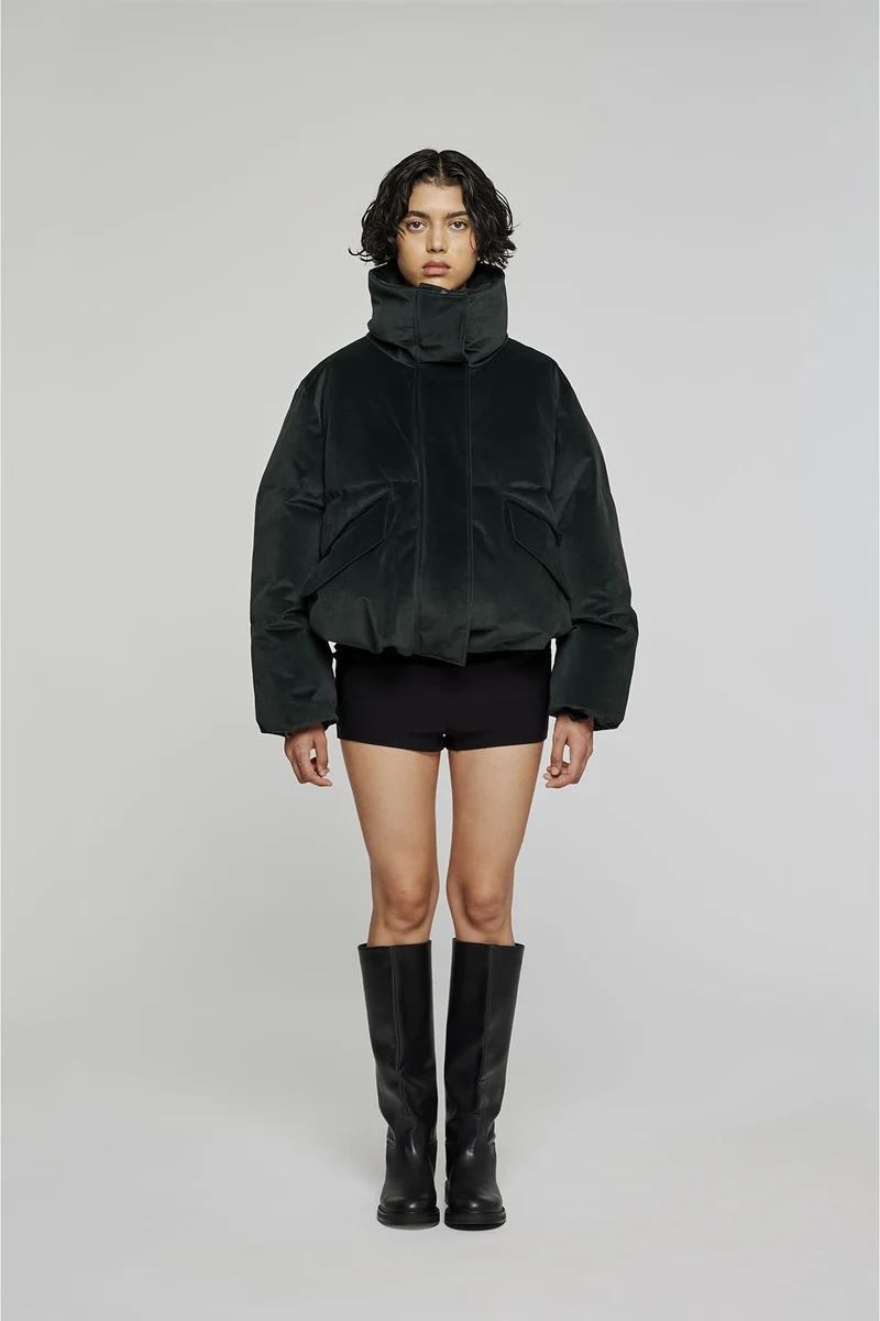 9305 PUFFER IMBOTTITO IN VELLUTO VERDE SCURO