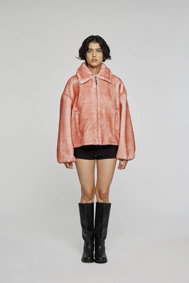 9310 GIACCA CORTA IN ECO PELLICCIA MORBIDA ROSA