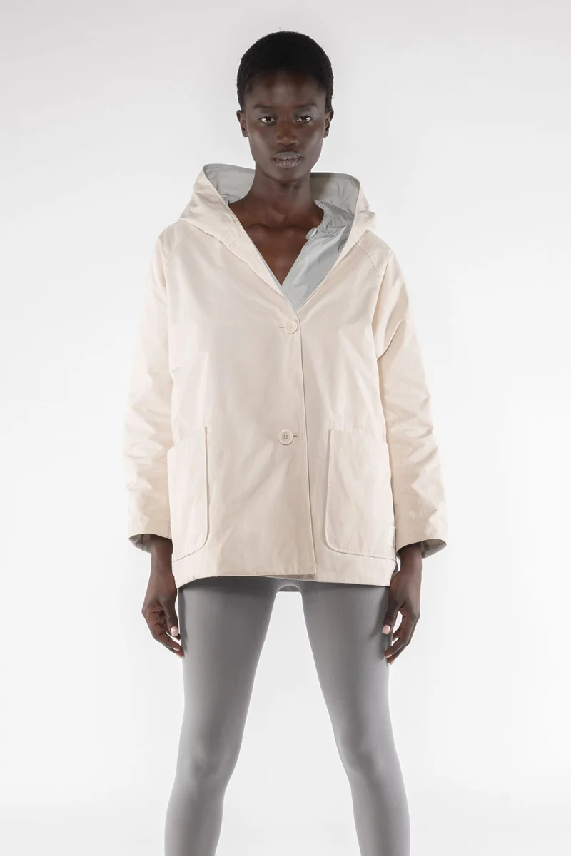 Giacca Reversibile 9411 In Nylon Panna Digital Grey