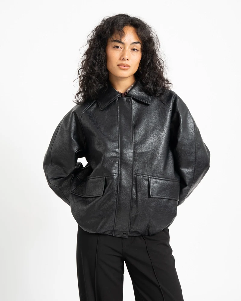 Topshop Toppa Coated Bomber Jacket Zwart
