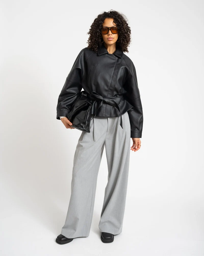 PAULA WAISTED PU JACKET Black