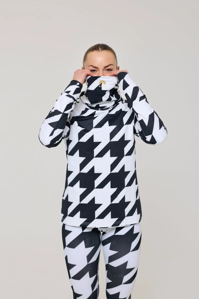 Black & White Houndstooth Women's High Neck Baselayer Top