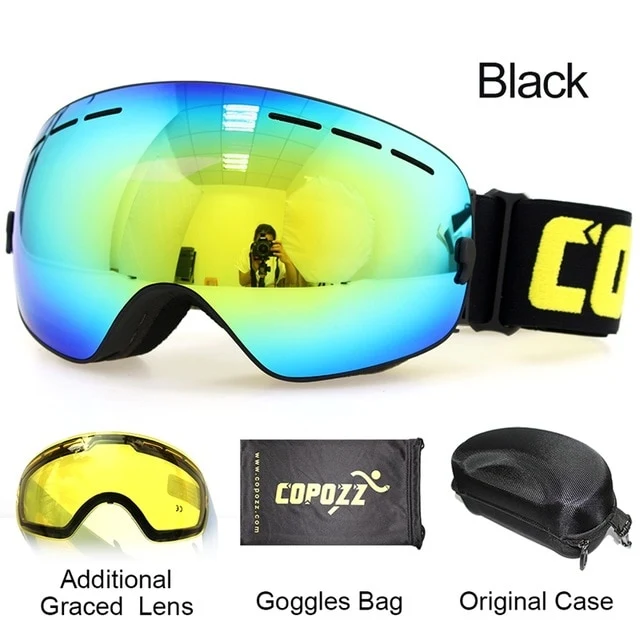 Ski Goggles with Case & Yellow Lens UV400 Anti-fog Spherical ski glasses