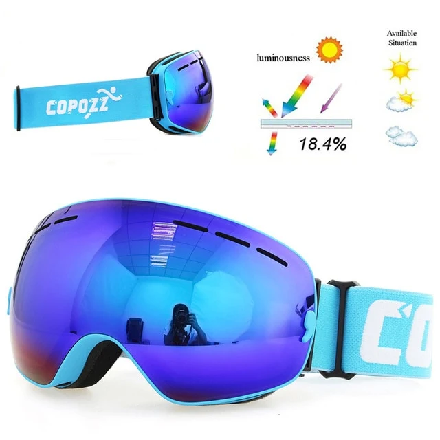 Green Ski goggles double layers UV400 anti-fog glasses