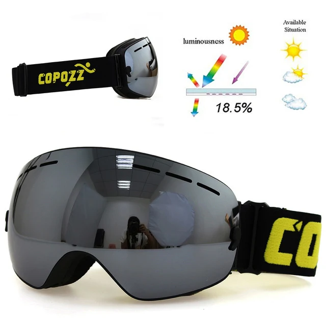 Green Ski goggles double layers UV400 anti-fog glasses