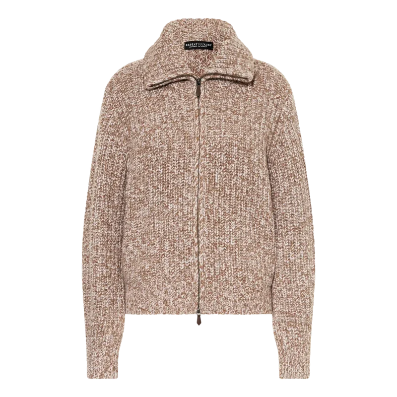 Repeat Gemêleerd Cashmere Zip-Up Vest Camelkleur - Match Laren
