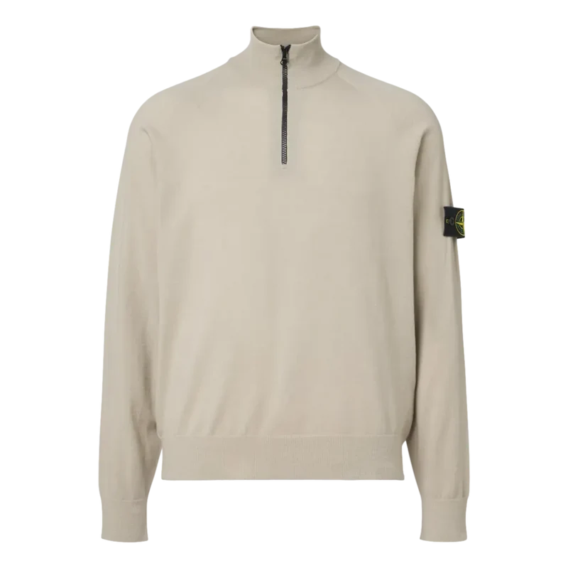 Stone Island Merinowol Trui Met Zwarte Rits Zandkleur - Match Laren