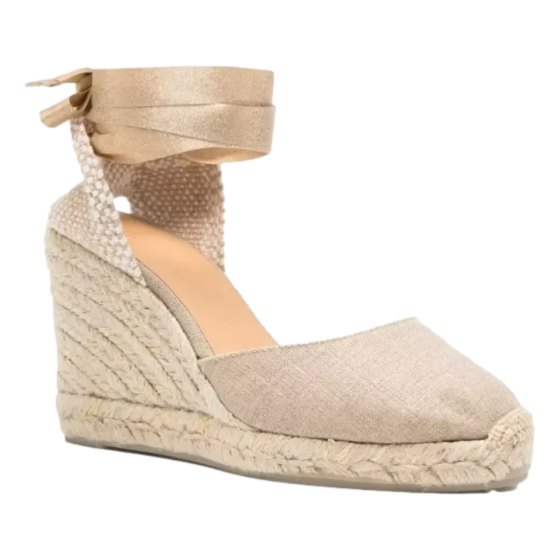 Castañer Espadrilles Met Hak Carina Goud/Beige - Match Laren