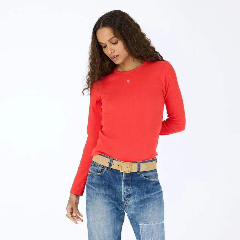 Kerri Rosenthal KR Long Sleeve Rib Tee- Red