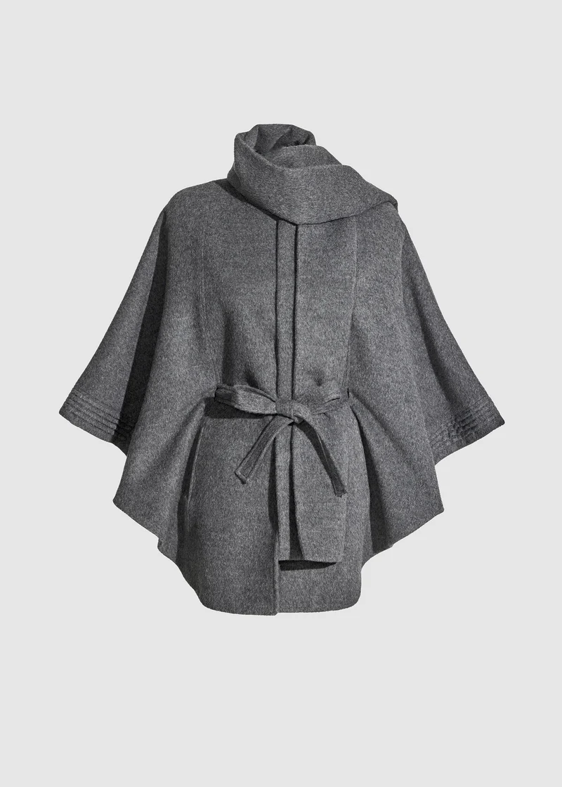 SENTALER Baby Alpaca Cape With Scarf Collar And Belt