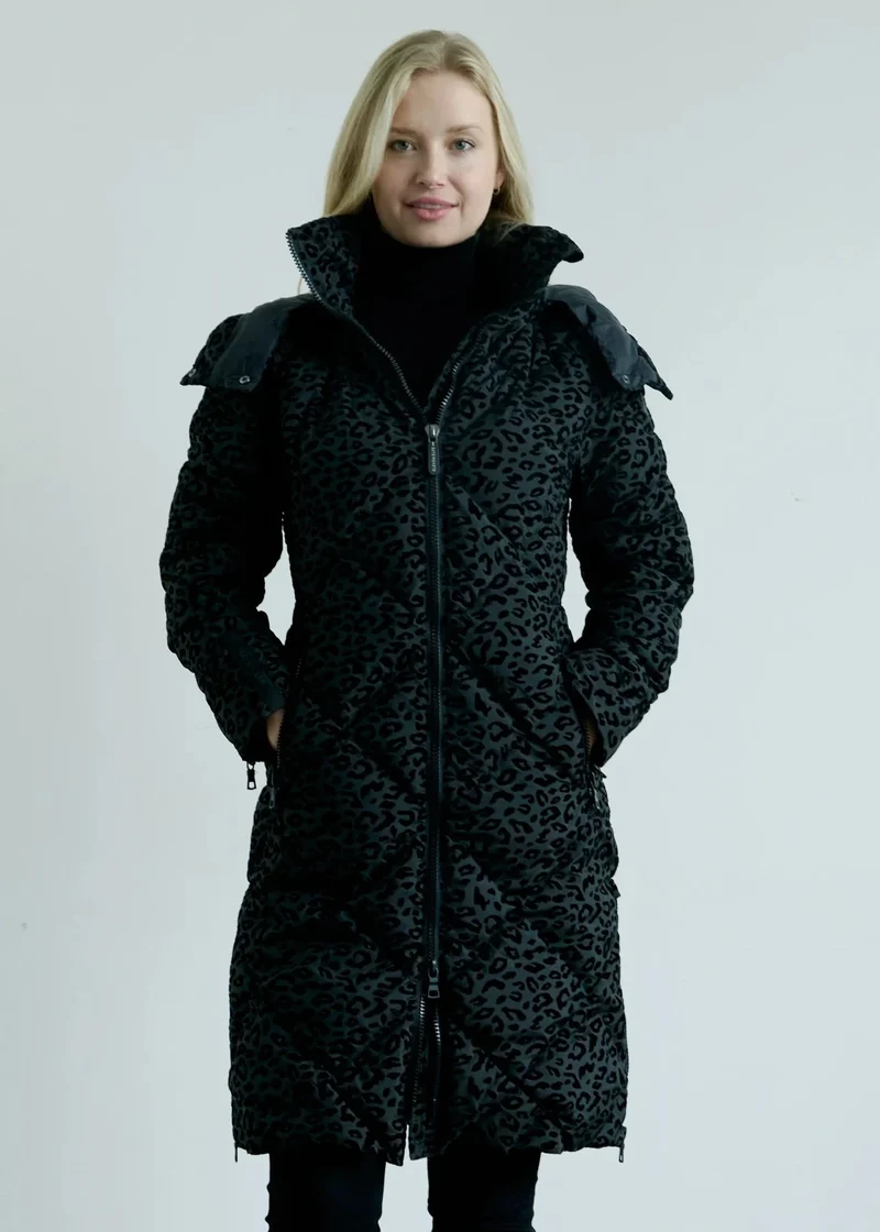Eleven Elfs Saga Long Vegan Down Coat - Black Leopard