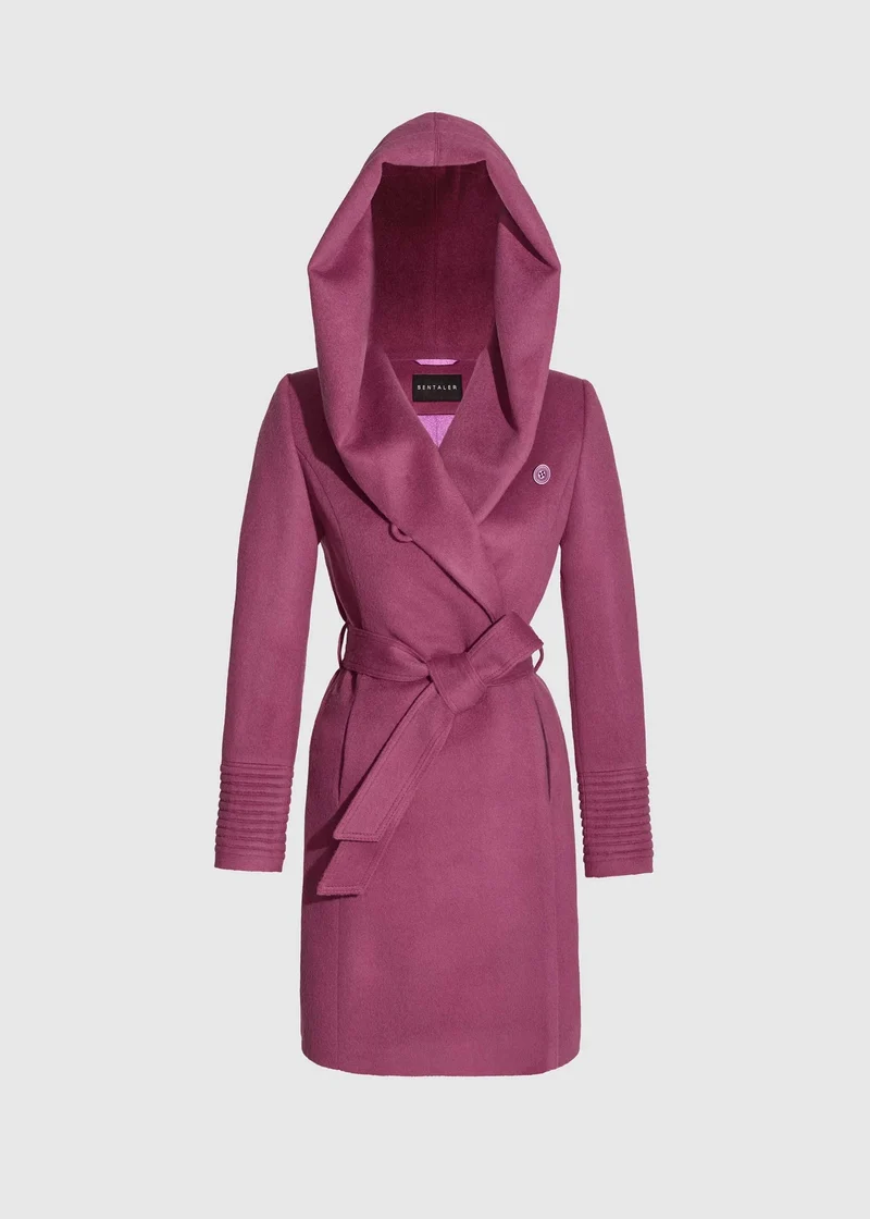 SENTALER Baby Alpaca Mid Length Hooded Wrap Coat
