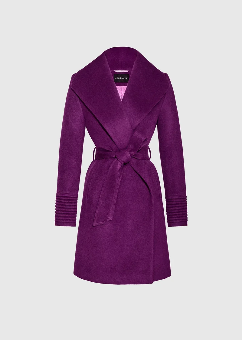 SENTALER Baby Alpaca Mid Length Shawl Collar Wrap Coat