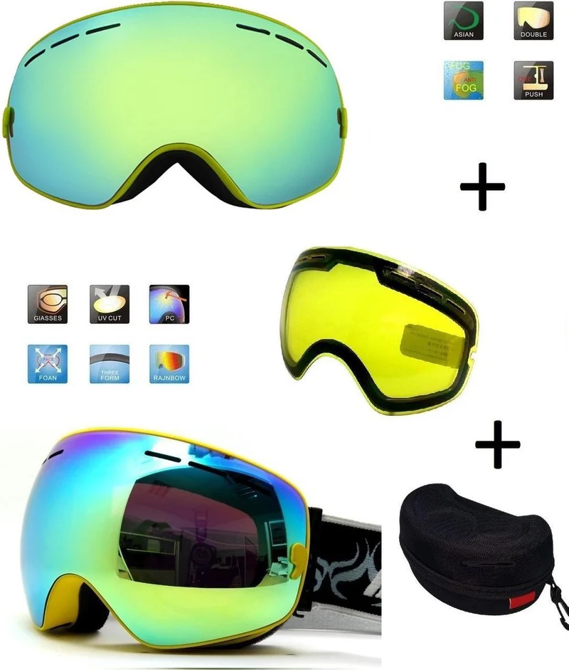 Ski Bril F Type 6 – Frameless Design met Extra Lens & Opbergbox (Geel) Cat. 0 tot 4 - ☀/☁