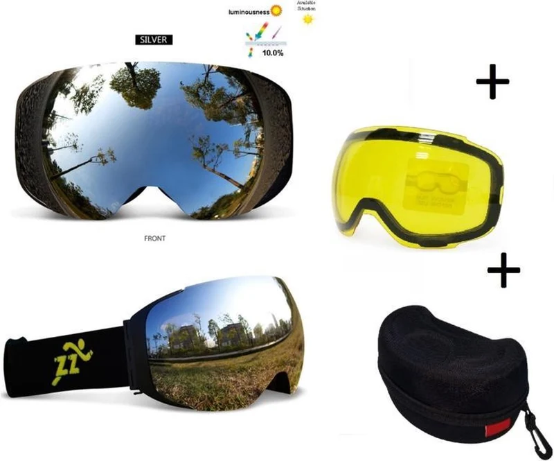 Skibril AX Type 2 – Frameless Look met Magnetische Lenswissel (Zwart/zilver) Cat. 0 tot 4 - ☀/☁