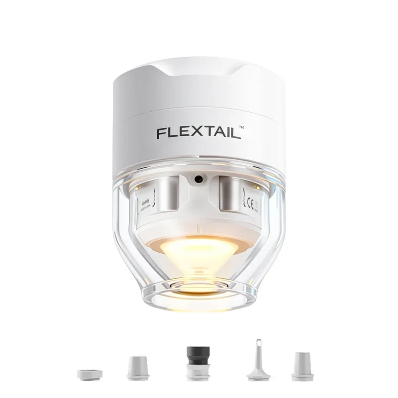 FLEXTAIL TINY PUMP 3X - Hoge snelheid 2-in-1 oplaadbare luchtpomp en zaklamp lichtgewicht kleur WIT.