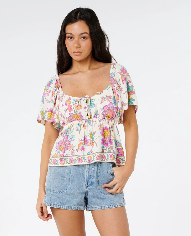 Half Moon Bay Short Sleeve Button Top