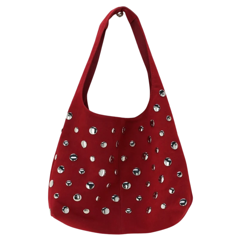 Shoulder bag big studs burgundy